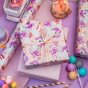 Unicorn Wrapping Paper Roll 17 In X 16.5 Ft <b>Pink</b> Rainbow Gift <b>Wrap</b> For Birthday Baby Shower Bridal Shower Wedding - Product Image 6