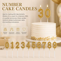 Bougies d'anniversaire 3D dorées à succès – Chiffres 0-9 pour gâteaux et célébrations – Accessoires de fête