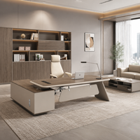 Bureau de direction en forme de L, table en placage de bois avec armoire latérale pour projet de construction de bureaux