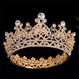 איכות גבוהה כלה בארוק כתר סגסוגת בעבודת יד טיארה מתכת עם יהלום rhinestone גודל חינם ליום נישואין של בנות - Product Image 5