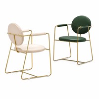 Chaise de salle à manger de style café français moderne, cadre en acier inoxydable doré, fauteuil rembourré en cuir pour café et restaurant