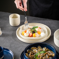 Service de Table Restaurant en Céramique Glacée Réactive Bleue, Assiettes Plates et Tasses en Porcelaine