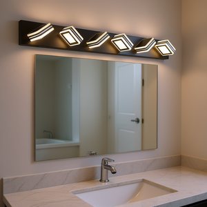 Applique murale LED moderne à 6 lumières, 40 pouces, en fer noir et acrylique, à intensité variable, blanc chaud, pour miroir de salle de bain - Product Image 2