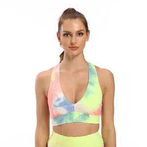 cheapest gym wear womens 2022 gym sport bra textured fabric tie dye 12 colors woman yoga sport sexy bra