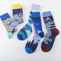 Chaussettes en coton 200N à motifs Océan, Montagne, Paysage, Montagne Étoilée, Vague, Baleine, Mouette, Nouveauté Unisexe, Nature, Décontractées
