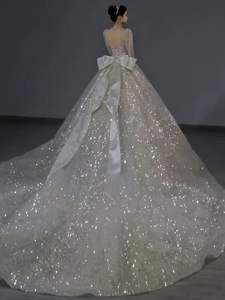 <span class=keywords><strong>Robe</strong></span> de <span class=keywords><strong>mariée</strong></span> NDB10913, col en V, robes scintillantes, <span class=keywords><strong>robe</strong></span> de <span class=keywords><strong>mariée</strong></span> française à manches longues, dentelle scintillante avec traîne - Product Image 4