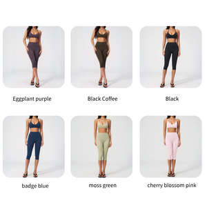NCLAGEN Set da allenamento da donna, top sportivo regolabile con scollo all'americana, set da palestra e yoga, leggings capri modellanti, abbigliamento da allenamento elasticizzato e aderente - Product Image 2