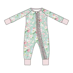 Wholesale Custom Reactive Print Organic Bamboo Cotton Clothing Zipper Baby Rompers Baby Rompers Onesies Soft Baby Clothes