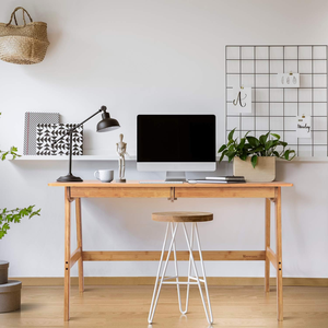Writing <strong>Computer</strong> Desk 46" Bamboo Home Office <strong>Table</strong> with 2 Drawers, Modern Furniture <strong>Simple</strong> Study Makeup Workstation - Product Image 5
