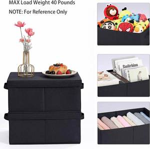 2 Pack Stackable Cardboard Storage <b>Bins</b> <b>with</b> <b>Lids</b> & Carrying Handles, 16.5*11.8*7.5 Inch Black Sturdy Home Closet Organizer Box - Product Image 6