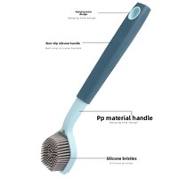 Brosse à vaisselle multifonctionnelle 2-en-1 en silicone pour nettoyage en profondeur, avec manche long antidérapant et pointe grattoir anti-rayures pour la cuisine