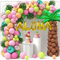 Kit d'arche de ballons tropicaux Aloha Hawaïens : Flamants roses, palmiers, lettres dorées en aluminium, feuilles de Monstera – Décoration pour fêtes d'été, Luau, plage et piscine