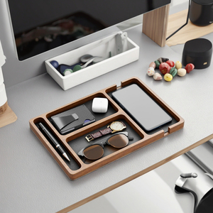 Organisateur de <span class=keywords><strong>bureau</strong></span> en bois laqué minimaliste à 4 grilles <span class=keywords><strong>plateau</strong></span> de rangement unique pour lunettes de soleil montre stylo téléphone portable écouteurs articles divers - Product Image 4