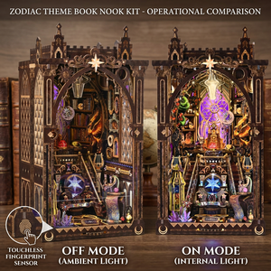Hamaileon MDF Puzzle serre-livres cadeau mystique zodiaque CH07 Miniature maison décor bricolage artisanat <span class=keywords><strong>livre</strong></span> coin LED étagère astrologie décor - Product Image 1