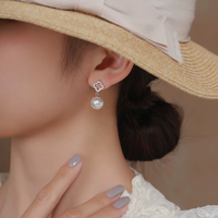 Boucles d'oreilles pendantes en argent sterling 925, perle d'eau douce de 10 mm, plaqué rhodium, bijoux tendance pour femmes, cadeau pour mariage, fiançailles, fête