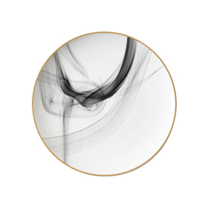 Service de vaisselle en porcelaine céramique noire avec bord doré, assiettes de présentation noires pour mariage - Product Image 4