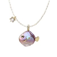 Nuevo Collar con Colgante de Pez de Perlas Naturales de la Serie Océano, Joyería de Pez Besándose del Mundo Marino, Regalo