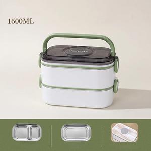 Lonchera Bento Japonesa de 2 Niveles de 1.6 L para Niños, Lonchera de Acero Inoxidable, Contenedor de Alimentos Portátil con Asa - Product Image 2