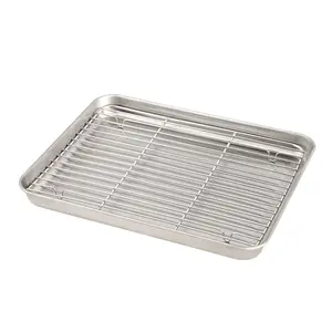 Plaque de cuisson avec grille 304/420 en acier inoxydable BBQ Pan Plateau plaque Four brownie Rack Cuisson Rôtir Griller Outil