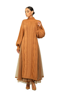Robes pull d'hiver de haute qualité femmes pull en maille décontracté Patchwork à manches longues robes tricotées longues pour dames - Product Image 3