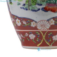 RZFA55-A Porcelaine peinte à la main de la période Kangxi, Famille Rose, motif figuratif sur fond rouge, double anse, céramique écologique faite à la main