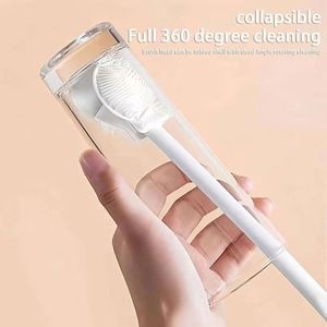 Bendable 1pc Long Handle Eco-Friendly Plastic White Scourer Cleaning <b>Brush</b> Scrubber with TPR Bristles for Glass and Kitchen Use - Product Image 1