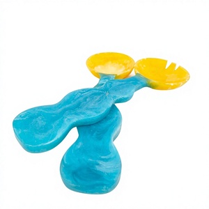 Cuillères à salade en résine écologiques faites à la main, motif marbré Aqua Swirl, finition miroir, manche long, couleur personnalisée moderne, élégantes - Product Image 1