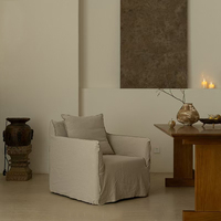 Sillón Moderno de Estilo Americano para Sala de Estar, Tapizado en Lino Blanco, con Brazos de Plumas de Ganso, Sofá Individual