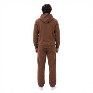Men's <b>Brown</b> Hooded Tracksuit Full Sleeve Solid Color Cotton Casual Wear with Side Pockets Regular Fit Autumn Style - Product Image 6