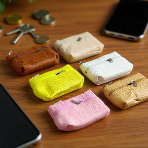 Portamonete in PU effetto lino con doppia chiusura 13x7.5cm - Product Image 2