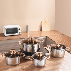 Современный дизайн, экологичный набор посуды из нержавеющей стали из 12 предметов, со стеклянными крышками, подходит для посудомоечной машины и духовки, с возможностью индивидуального заказа, для газовых плит (не для электрических) - Product Image 4