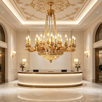Lustre antique en laiton massif, style palais, lampe suspendue sculptée pour hall d'hôtel, villa, éclairage de plafond haut