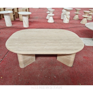 Tavolino da Caffè <span class=keywords><strong>a</strong></span> <span class=keywords><strong>Mezzaluna</strong></span> in Travertino Beige, Pietra Naturale con Finitura Opaca, Design Atmosferico per Soggiorno - Product Image 1