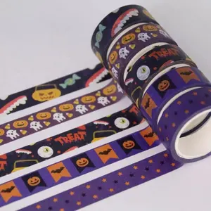 Halloween Washi Selotip Kertas Selotip untuk Buku Tempel Akun Tangan DIY Kantor Pesta Persediaan (Pola Acak)
