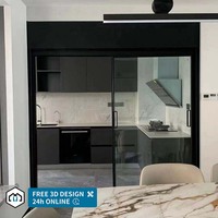 Ensemble d'armoires de cuisine modulaires en bois massif chêne blanc stratifié, style moderne minimaliste personnalisé George Group, avec robinet pour la maison