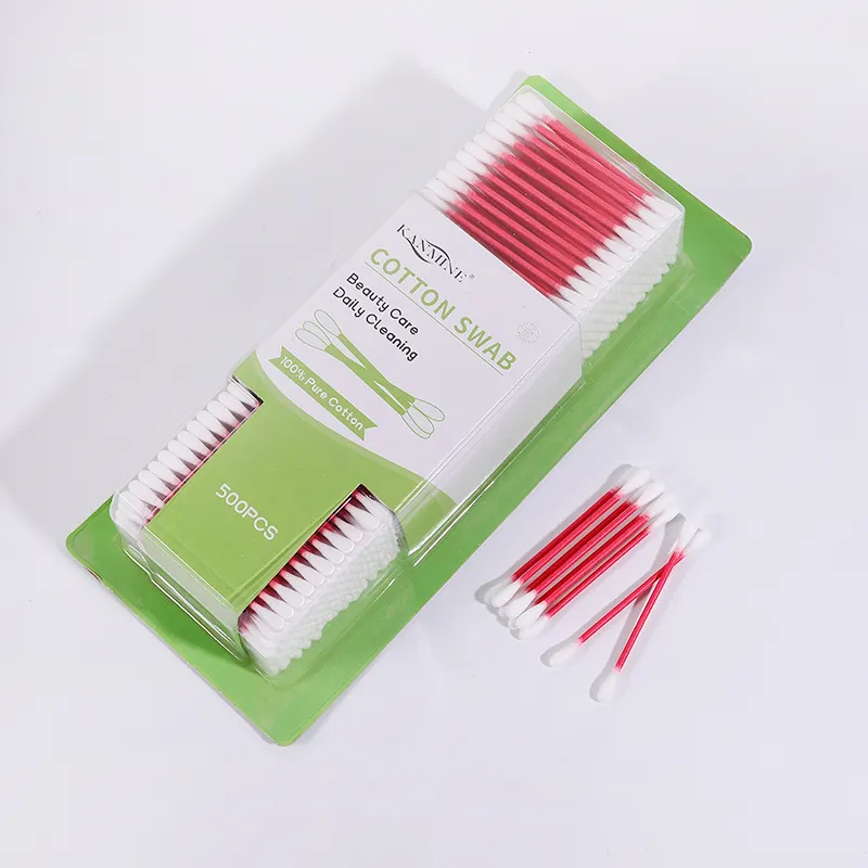 Disposable Ear Clean Paper Stick 100% Pure Cotton Q Tip Cotton Swab Packed 500 suction card red paper sticks