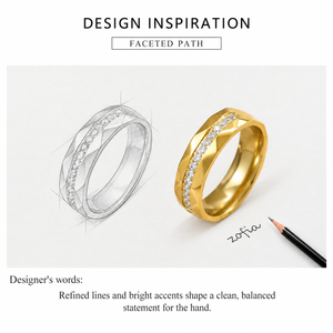 Geometric Faceted Zircon <b>Stainless</b> <b>Steel</b> <b>Ring</b> with Diagonal Pave Detail in Gold and Silver Colors - Product Image 4