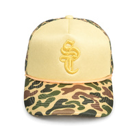 Casquette Snapback 5 Panneaux à Imprimé Camouflage Vintage, Bordure en Corde, Broderie Monogramme sur Panneau Avant, Visière Plate, Logo Personnalisé, Fournisseur OEM en Gros