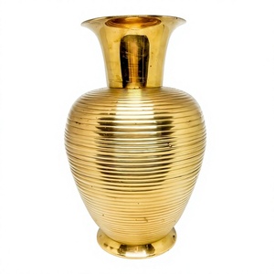 Vase de table moderne de luxe, design côtelé fait main, finition dorée, vases décoratifs pour centre de table, pot à fleurs, décoration intérieure - Product Image 1