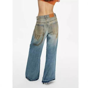 Jeans Anchos Azules al por Mayor para Mujer, 100% Algodón, Tela Vaquera, Lavado Desgastado, Estilo Vintage, Tallas Grandes, Estilo Boyfriend - Product Image 5
