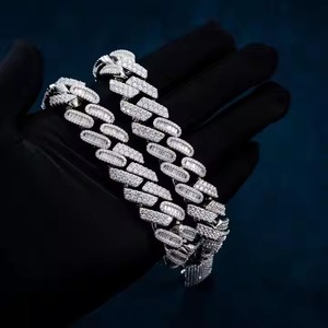 Suministro directo de fábrica Hip hop Cadena cubana Plata de ley Chapado en oro blanco Cadenas finas Collares para hombres - Product Image 4
