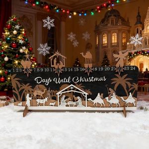 Nativity Countdown Days Until Christmas Sign Christian <b>Advent</b> <b>Calendar</b> Holy Family <b>Wooden</b> Holiday Decor - Product Image 3