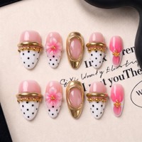 Ongles artificiels en PMMA faits à la main, style amande française évasée 3D, luxe léger, couvrance totale, réutilisables, 10 pièces