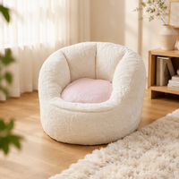 Fauteuil de relaxation rond rose doux et moelleux style crème HM198 pour la décoration de la maison et de l'appartement