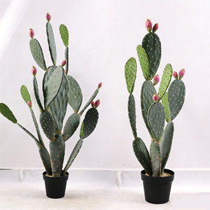 Plante artificielle <span class=keywords><strong>en</strong></span> <span class=keywords><strong>pot</strong></span> réaliste de type cactus, style figue de Barbarie avec des boutons roses, idéale pour la verdure de la maison, du bureau, des accents d'intérieur - Product Image 2