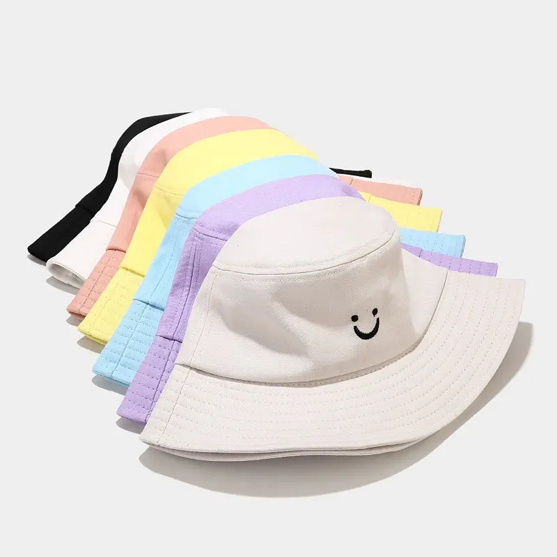 Summer Travel Unisex Cute Beach Sun Hat Smiling Face Fisherman Hat Bucket Cap For Women Men Bucket Hat