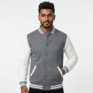 <b>Men's</b> Varsity <b>Jacket</b> Polyester Sleeves and Body Custom College Style Letterman <b>Baseball</b> Coat with Stand Collar and Front Logo - Product Image 1