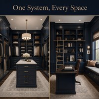 Dressing intégré sur mesure bleu marine style Shaker, armoire complète pour toute la maison, dressing en laiton brossé, villa OEM