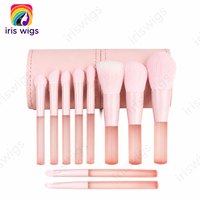 Pinceaux de maquillage professionnels personnalisés pour le visage, lot de 10, vente en gros directe d'usine, poignée en plastique, idéal pour les voyages, sac inclus, échantillon gratuit