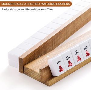 Supports de Mahjong en <span class=keywords><strong>Bois</strong></span> d'Acacia avec Poussoirs Magnétiques, Ensemble de 4 Supports de Tuiles et Poussoirs, Accessoires de Mahjong Américain Durables - Product Image 5